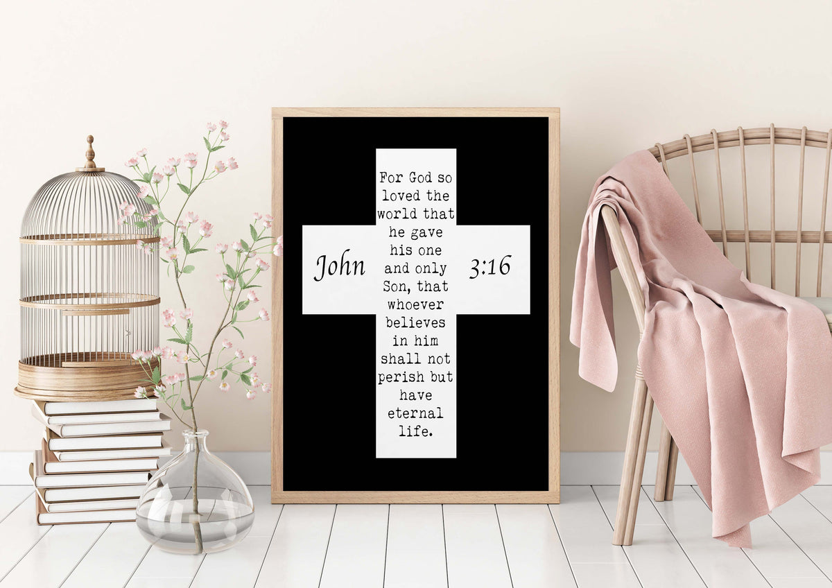 John 3:16 Bible Quote - For GOD So Loved The World Scripture Art Unframed & Framed