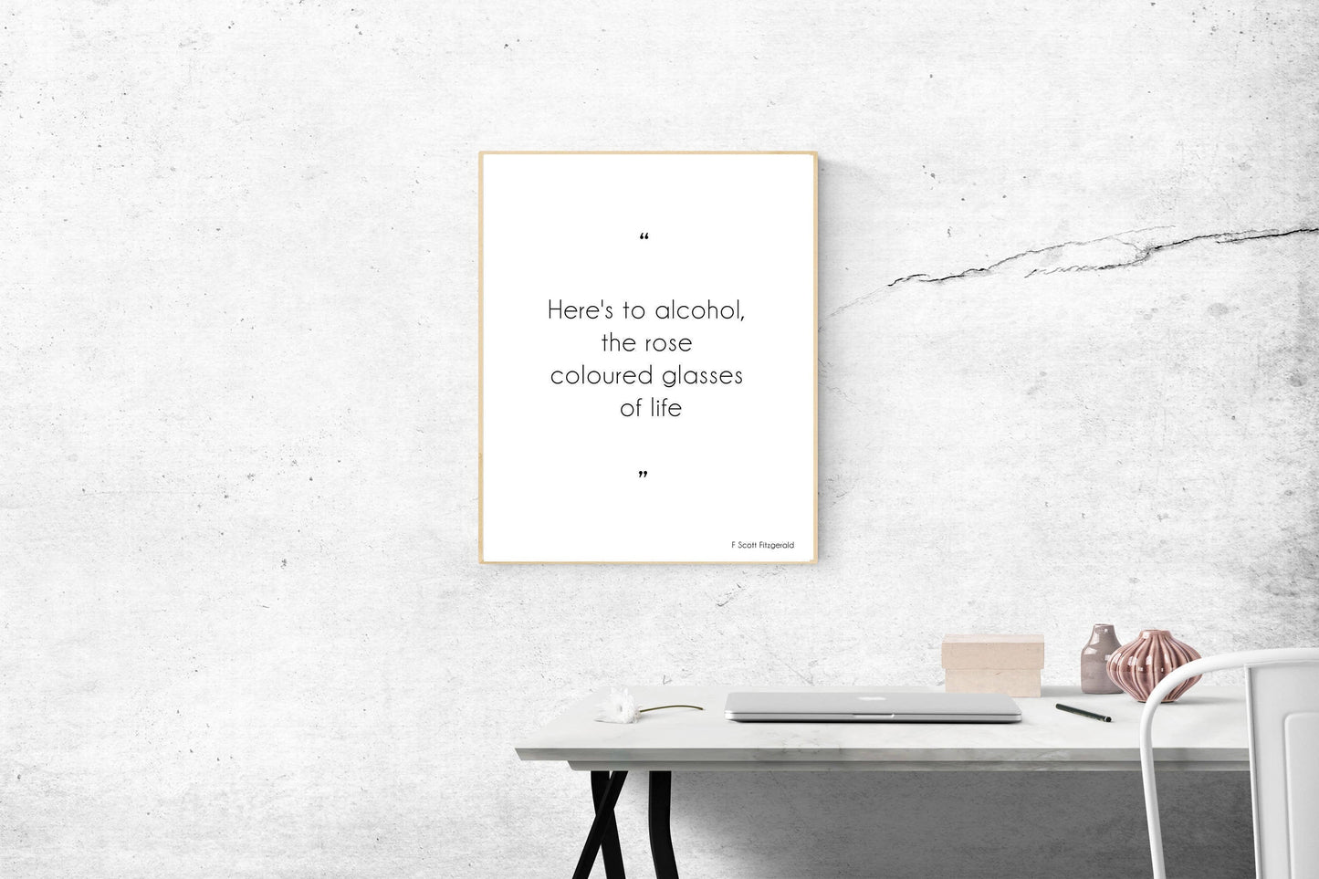 Here's To Alcohol F Scott Fitzgerald Quote Print Minimalist Black & White Wall Art Prints for Dining Room or Kitchen Wall Decor