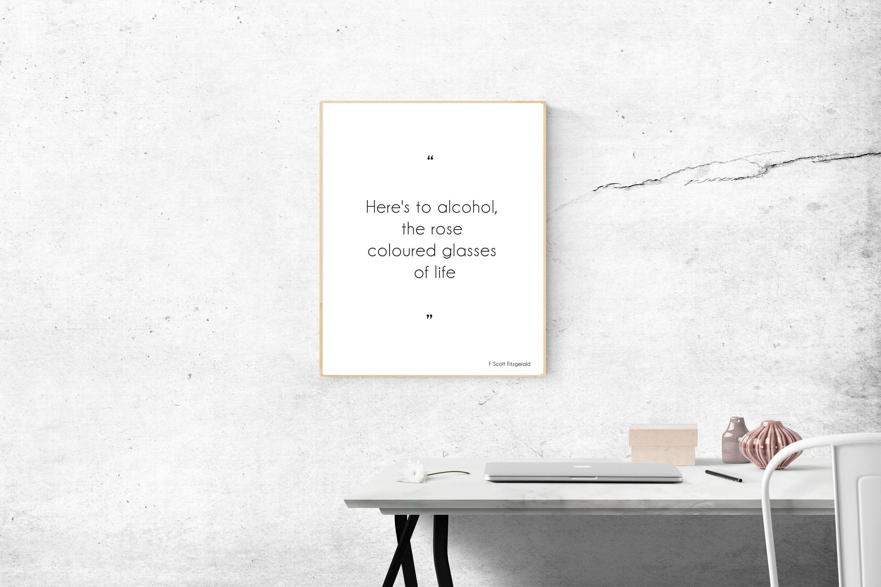 Here's To Alcohol F Scott Fitzgerald Quote Print Minimalist Black & White Wall Art Prints for Dining Room or Kitchen Wall Decor