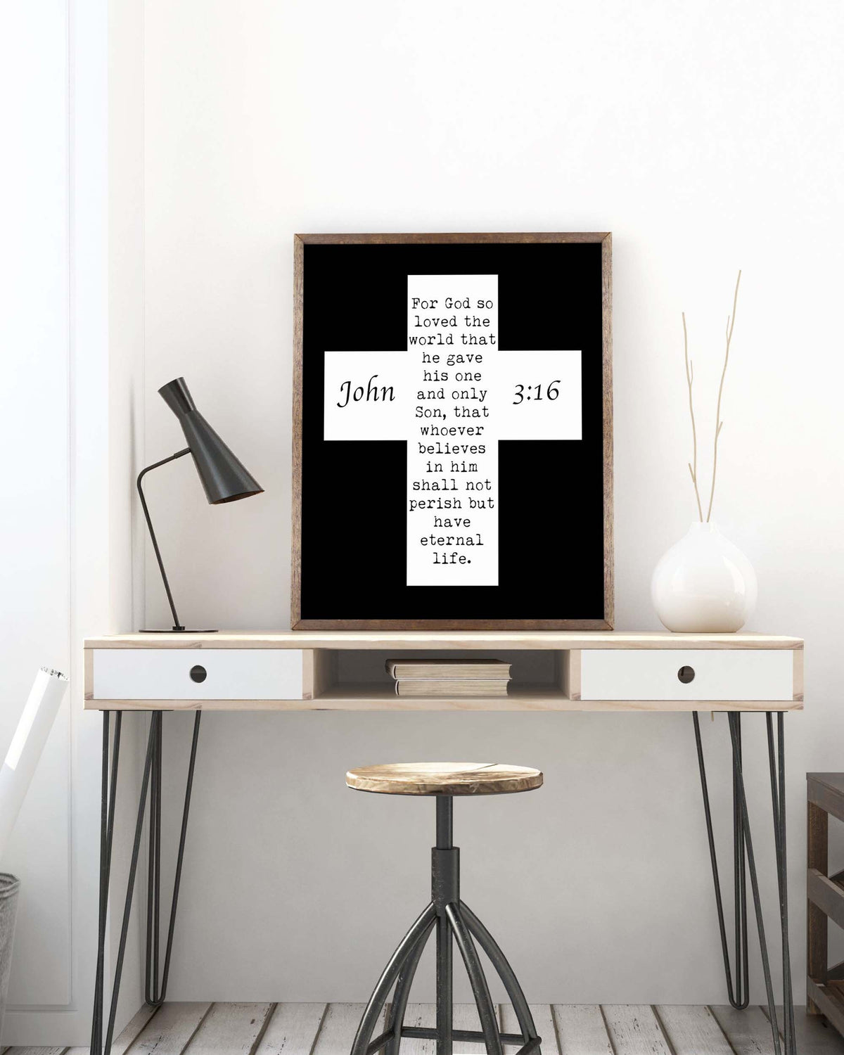 John 3:16 Bible Quote - For GOD So Loved The World Scripture Art Unframed & Framed