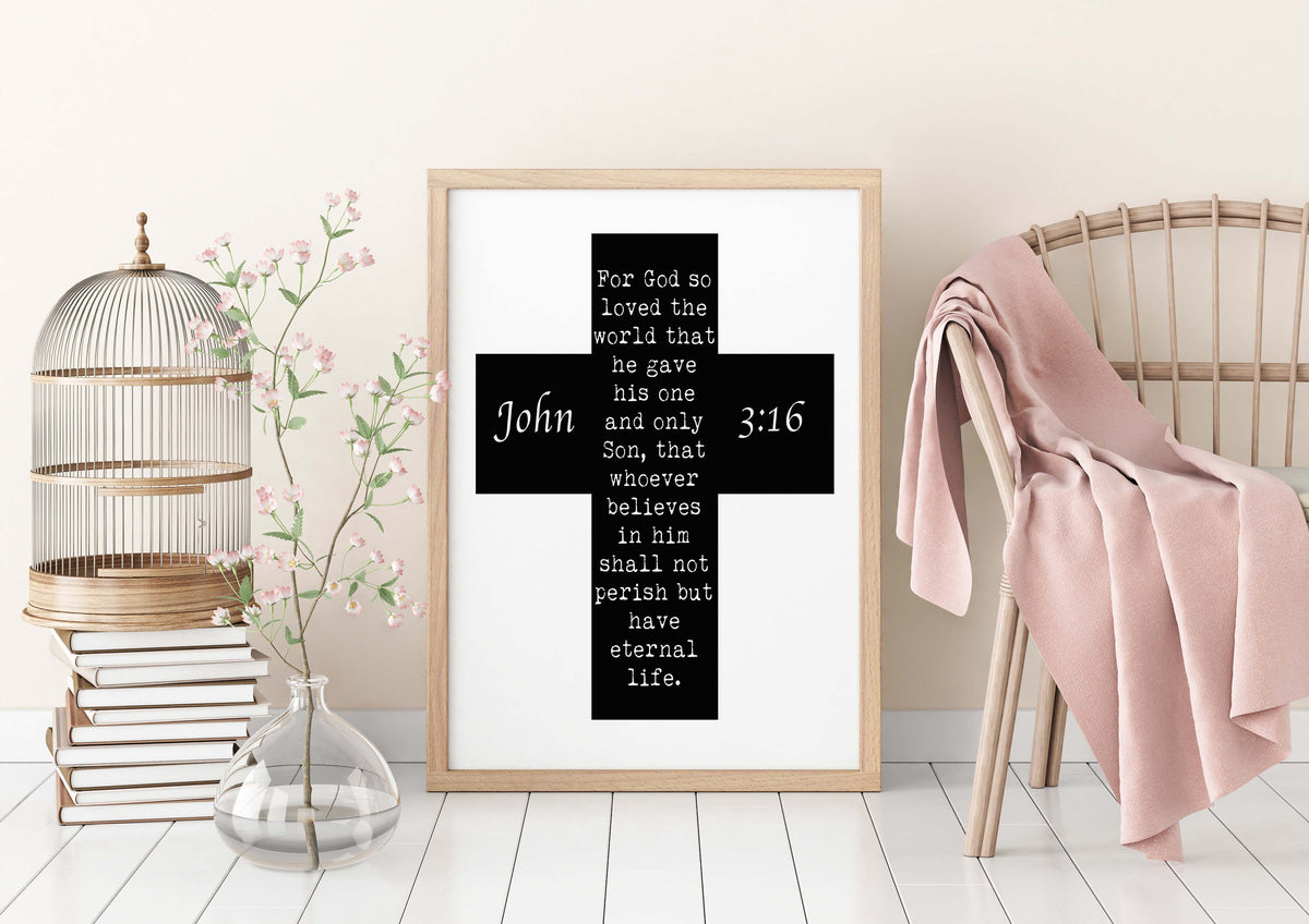 John 3:16 Bible Quote - For GOD So Loved The World Scripture Art Unframed & Framed