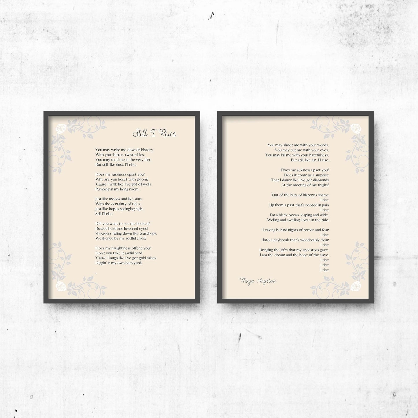 Still I Rise Wall Art Prints Set Of 2, Maya Angelou Feminist Art Print Black & White Decor