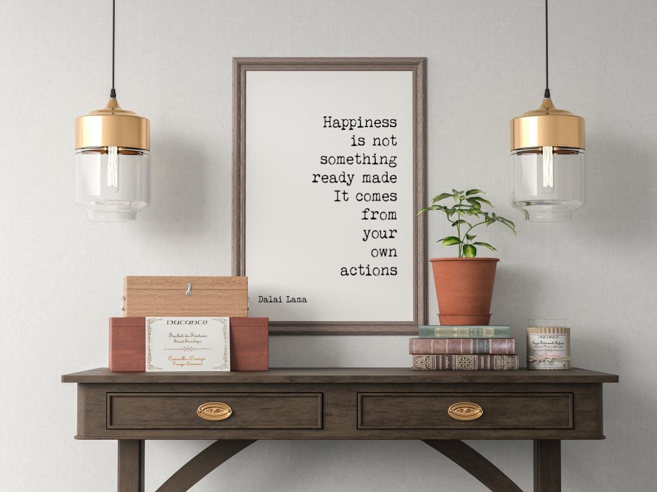 Dalai Lama Quote Print Happiness Comes From Your Actions Motivational Wall Art Black Or White Minimalist Wisdom Gift For Mindful Living
