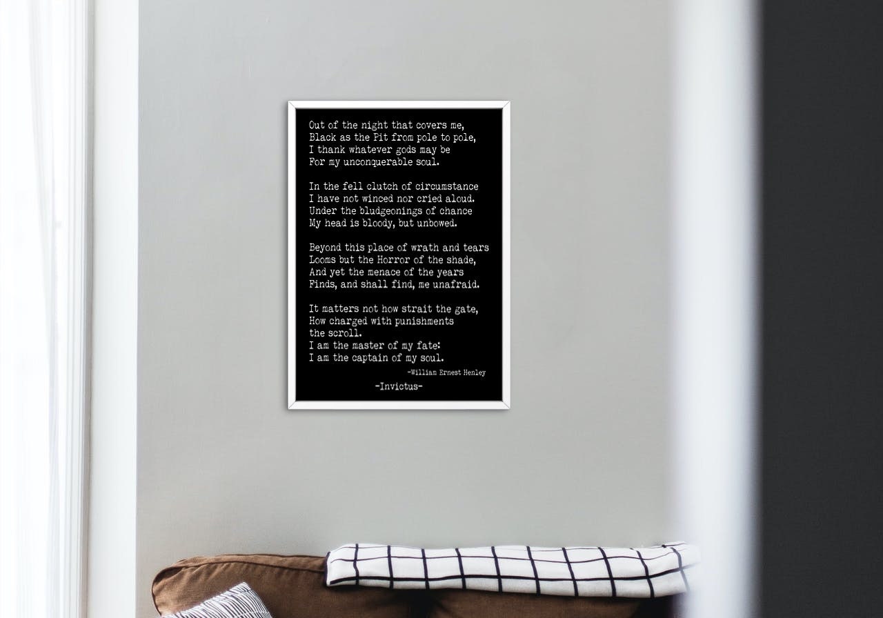Invictus Poem Print William Ernest Henley Inspirational Wall Art
