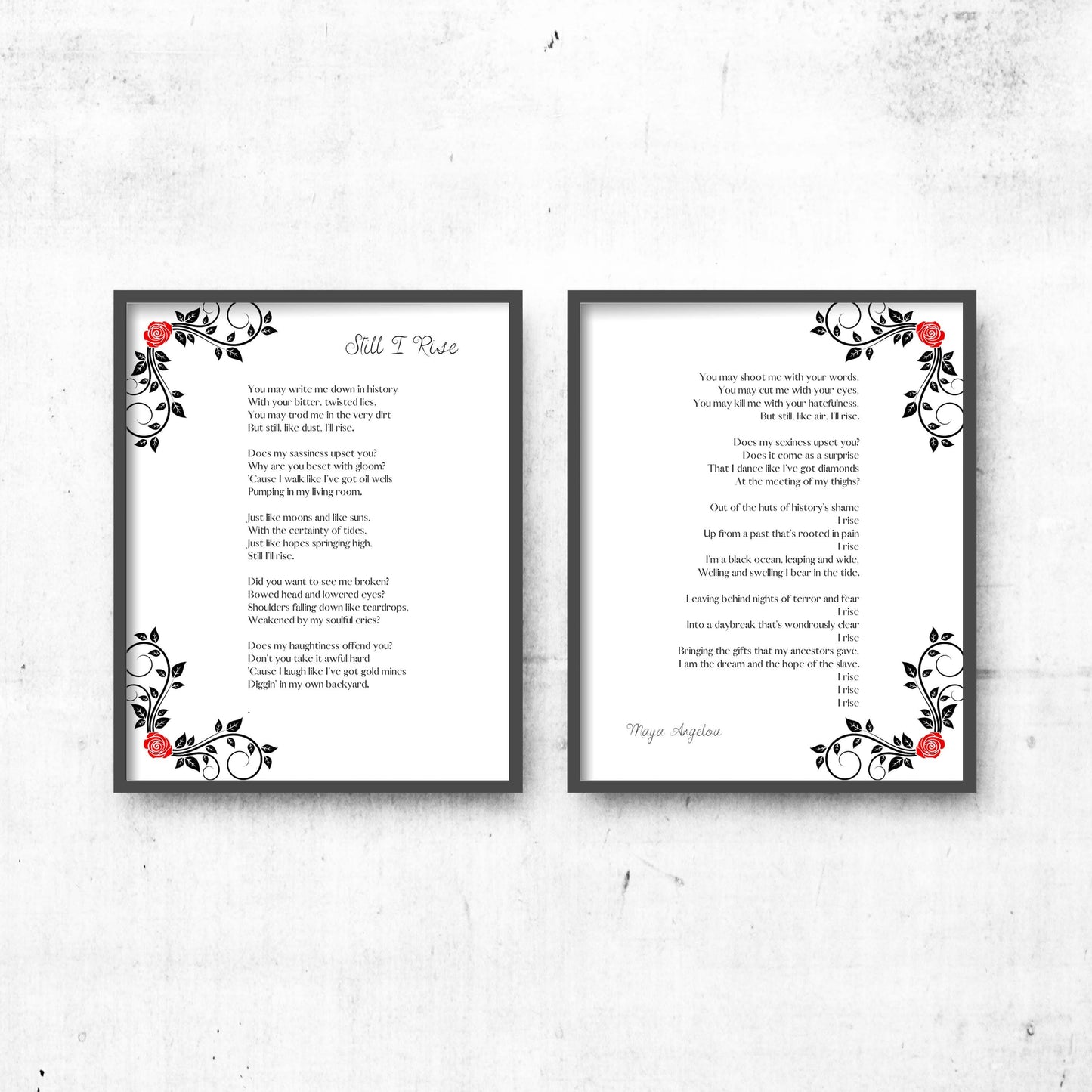 Still I Rise Wall Art Prints Set Of 2, Maya Angelou Feminist Art Print Black & White Decor