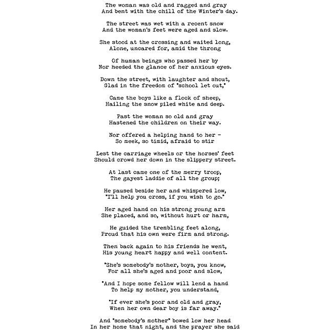Somebody&#39;s Mother Mary Dow Brine Poem