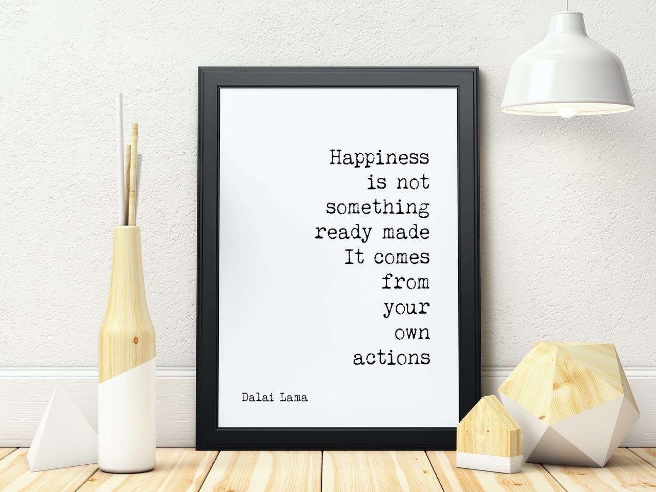 Dalai Lama Quote Print Happiness Comes From Your Actions Motivational Wall Art Black Or White Minimalist Wisdom Gift For Mindful Living