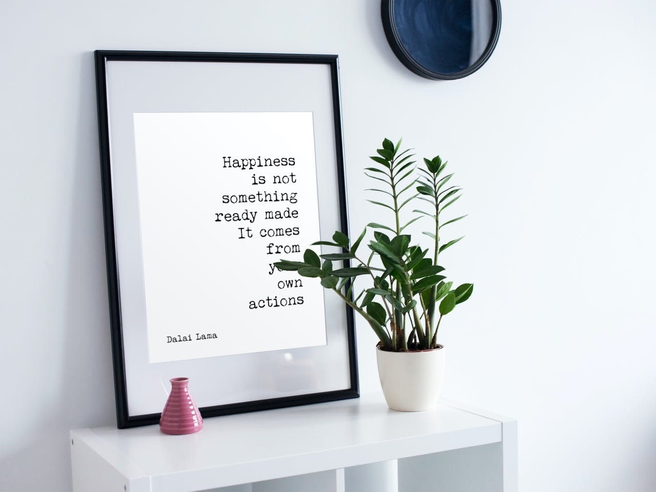 Dalai Lama Quote Print Happiness Comes From Your Actions Motivational Wall Art Black Or White Minimalist Wisdom Gift For Mindful Living