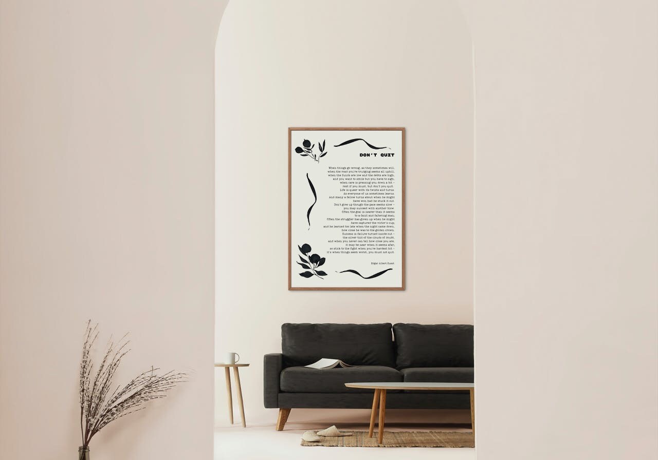 Don't Quit Edgar Albert Guest Inspirational Poem Wall Art Print, Unframed Poetry Black & White Art