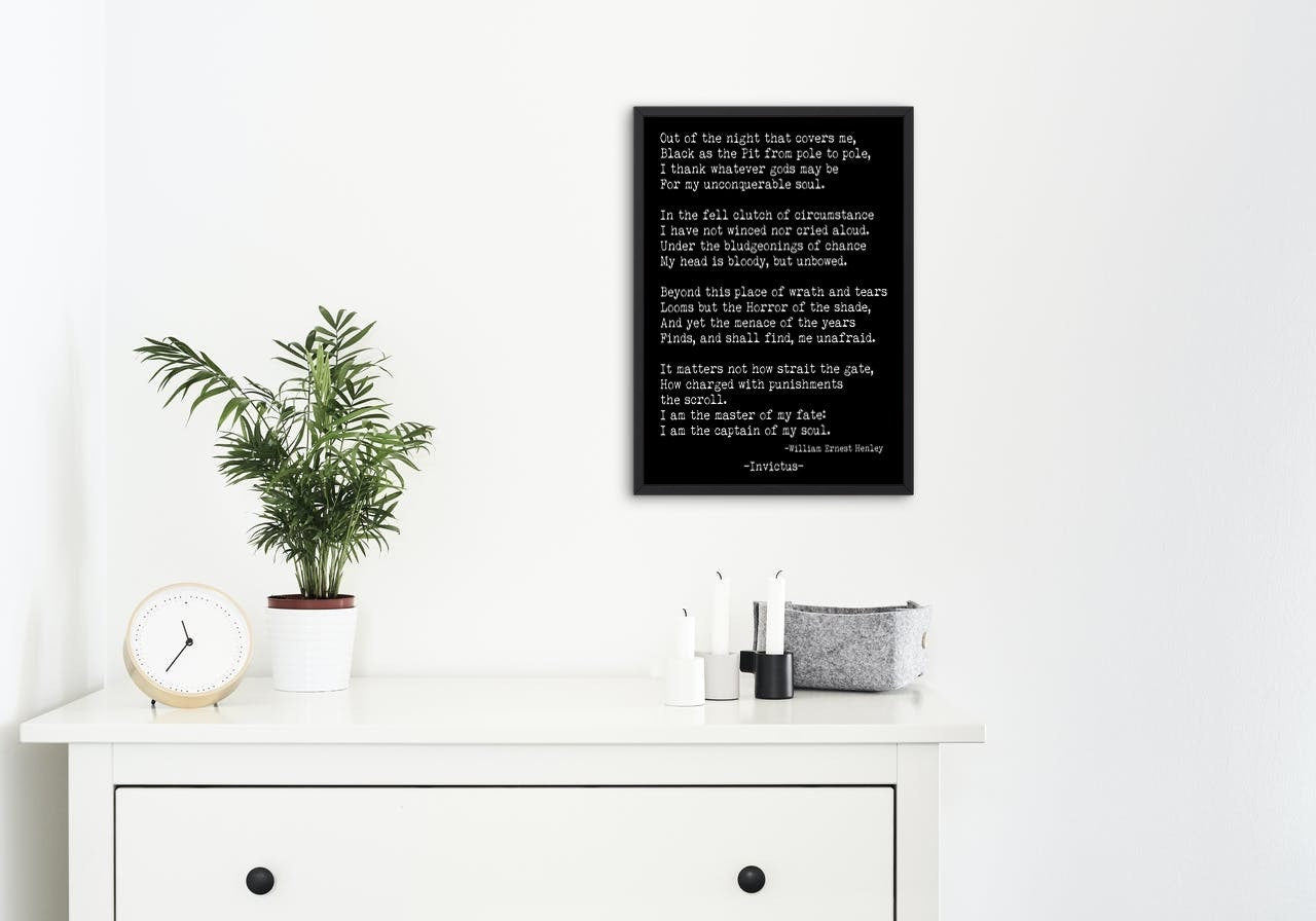 Invictus Poem Print William Ernest Henley Inspirational Wall Art