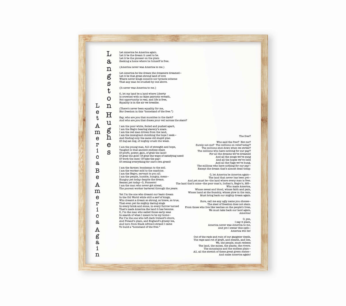 Langston Hughes Let America Be America Again poem print