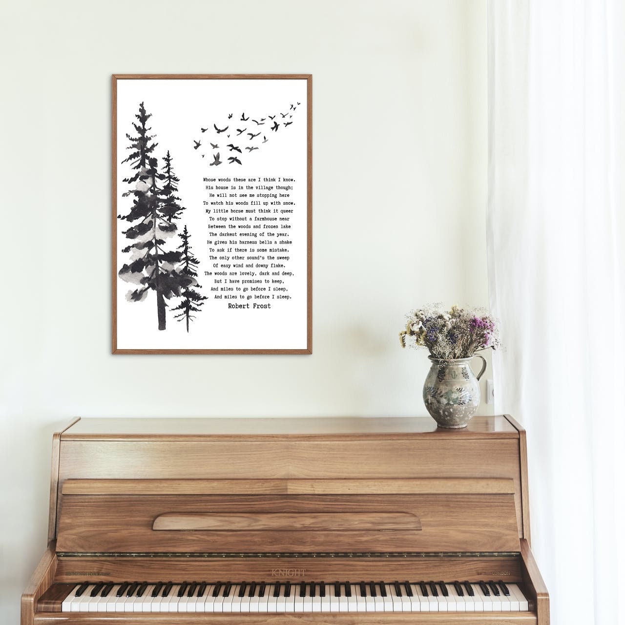 Stopping by the Woods on a Snowy Evening Robert Frost Wall Art Print in Black & White for Living Room Wall Art, Unframed or Framed