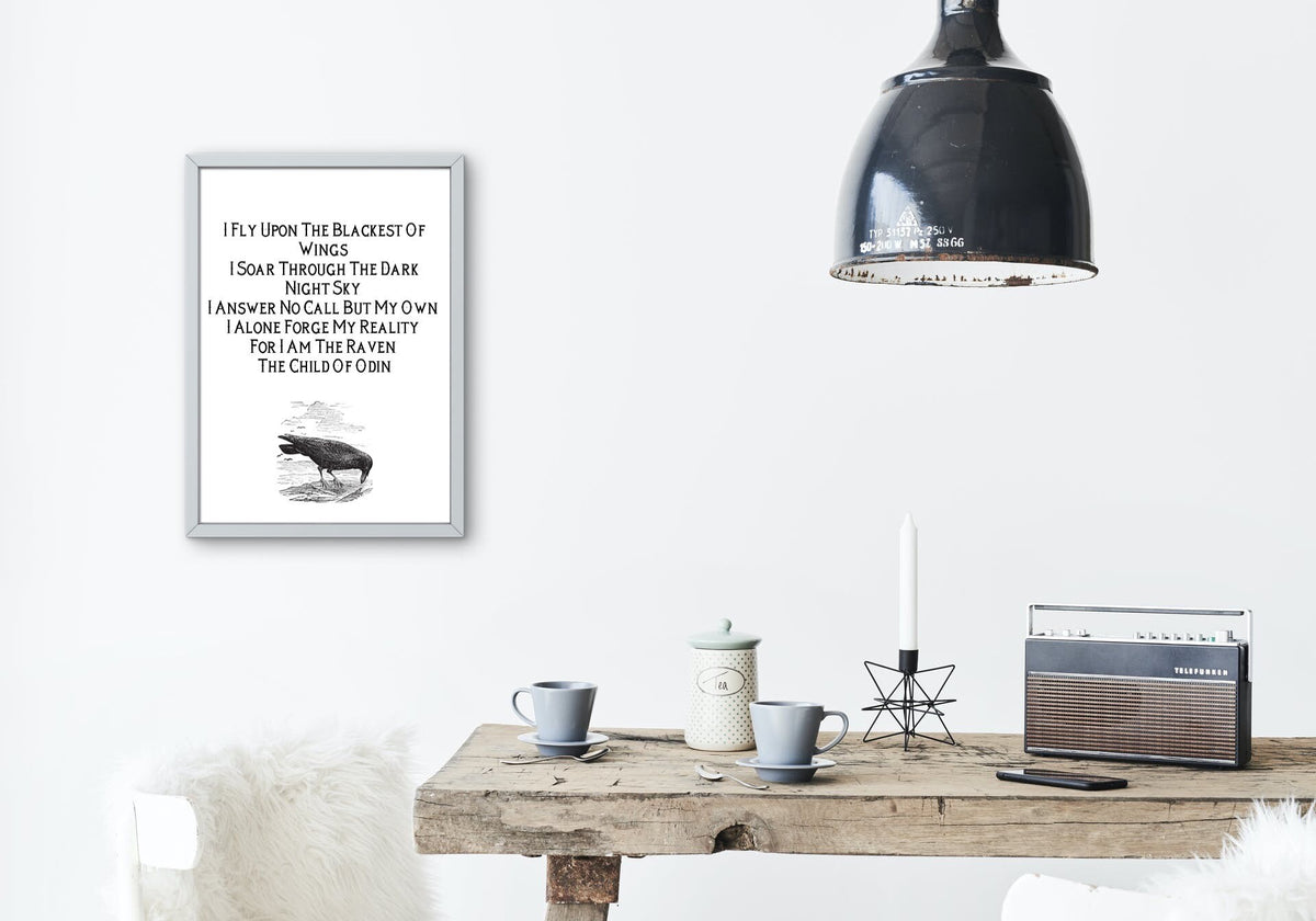 Norse Mythology Art Viking Wall Decor - Child of Odin Raven Print