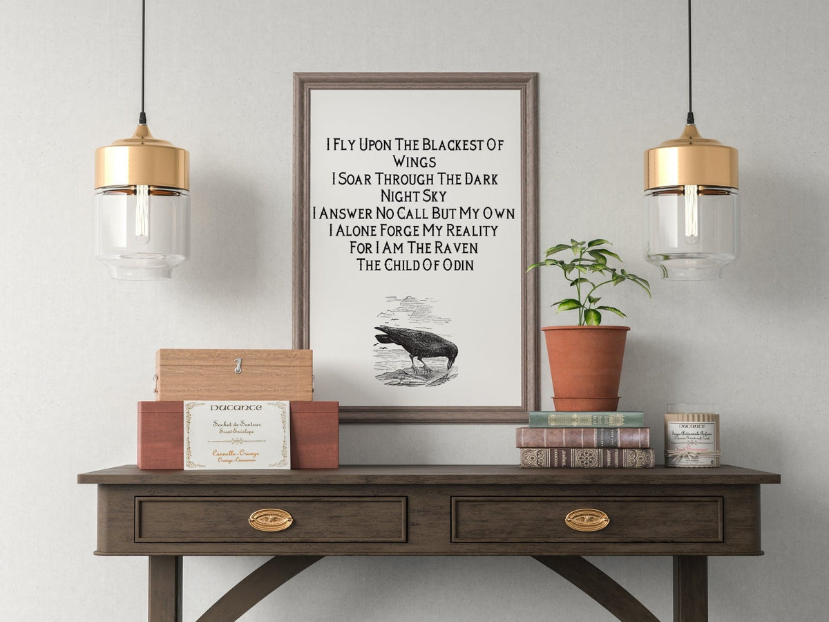 Raven Quote Print Norse Mythology Wall Art Odin Viking Decor Black Or White Background Nordic Wisdom Crow Poem Print For Pagan Witch Gift