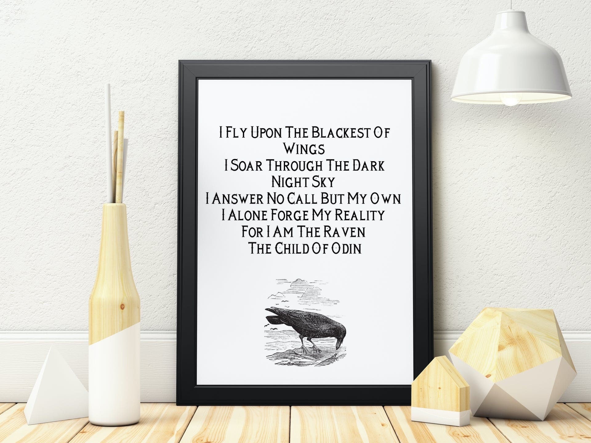 Raven Quote Print Norse Mythology Wall Art Odin Viking Decor Black Or White Background Nordic Wisdom Crow Poem Print For Pagan Witch Gift