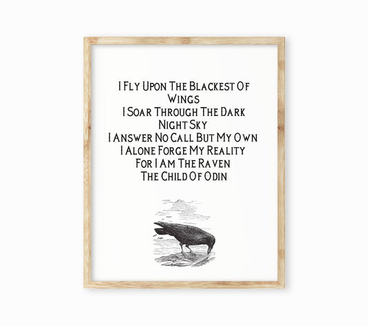 Norse Mythology Art Viking Wall Decor - Child of Odin Raven Print