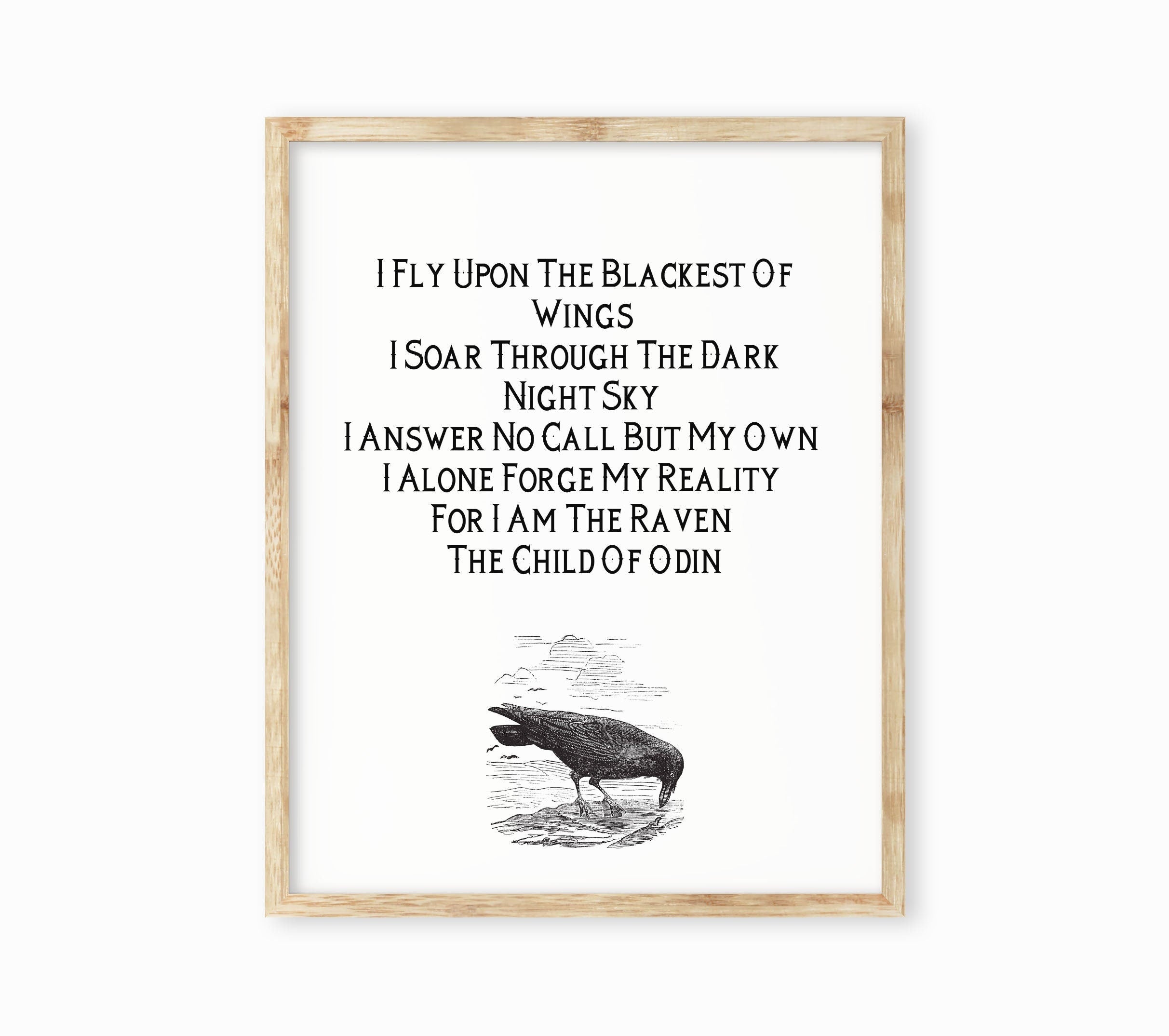 Raven Quote Print Norse Mythology Wall Art Odin Viking Decor Black Or White Background Nordic Wisdom Crow Poem Print For Pagan Witch Gift