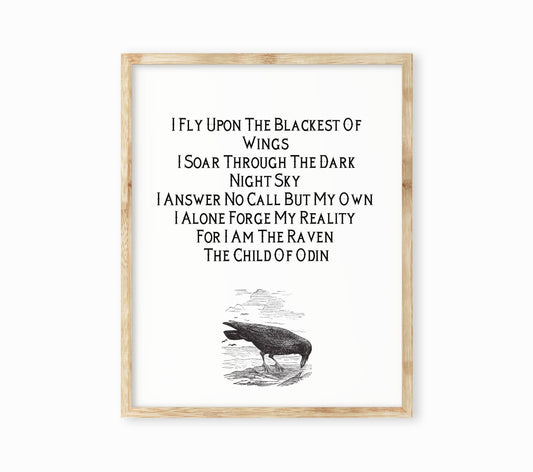 Raven Quote Print Norse Mythology Wall Art Odin Viking Decor Black Or White Background Nordic Wisdom Crow Poem Print For Pagan Witch Gift