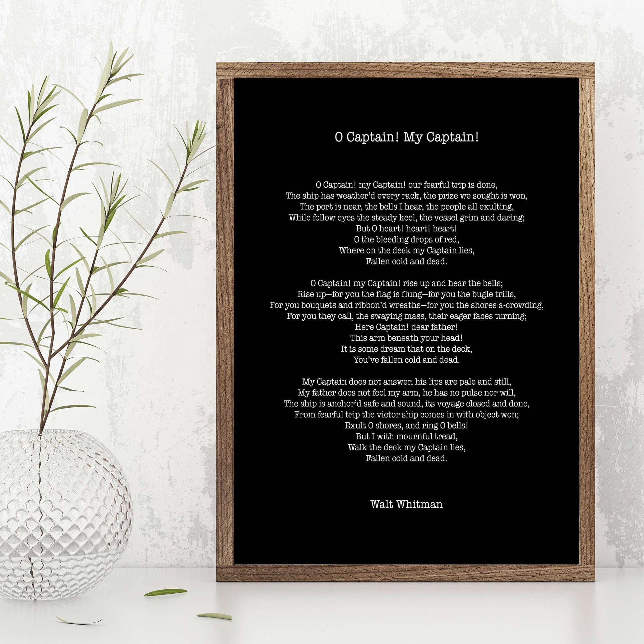 Walt Whitman O Captain Wall Art Print, Leaves Of Grass Literary Quote Print