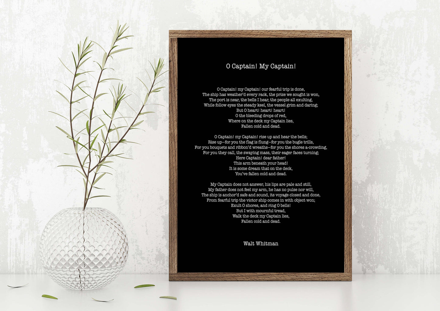 Walt Whitman O Captain Wall Art Print, Leaves Of Grass Literary Quote Print