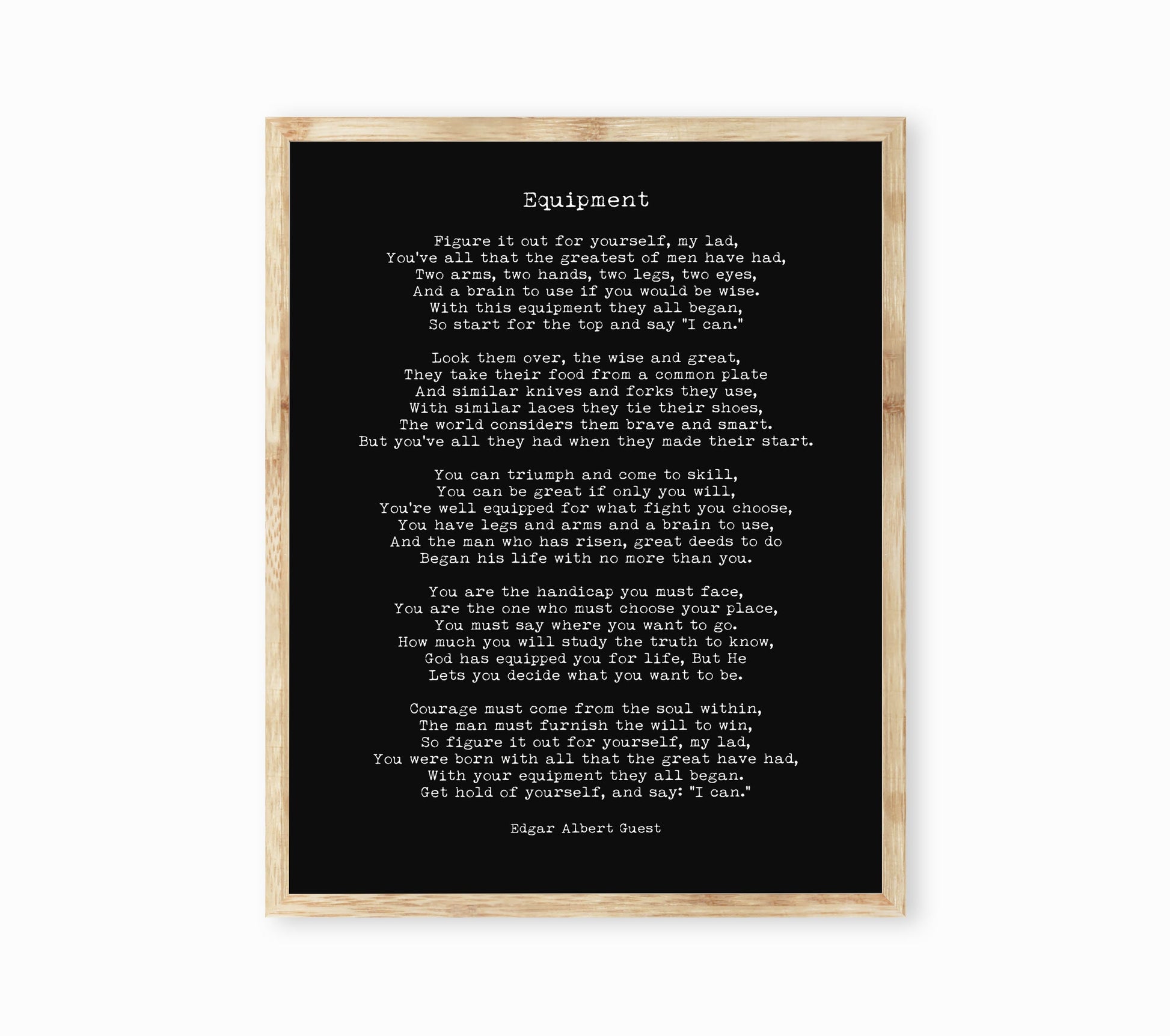 Equipment Poem by Edgar Albert Guest – Motivational Literary Print, Vintage Typewriter Style