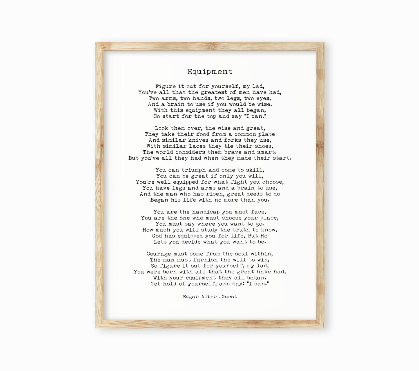 Equipment Poem by Edgar Albert Guest – Motivational Literary Print, Vintage Typewriter Style