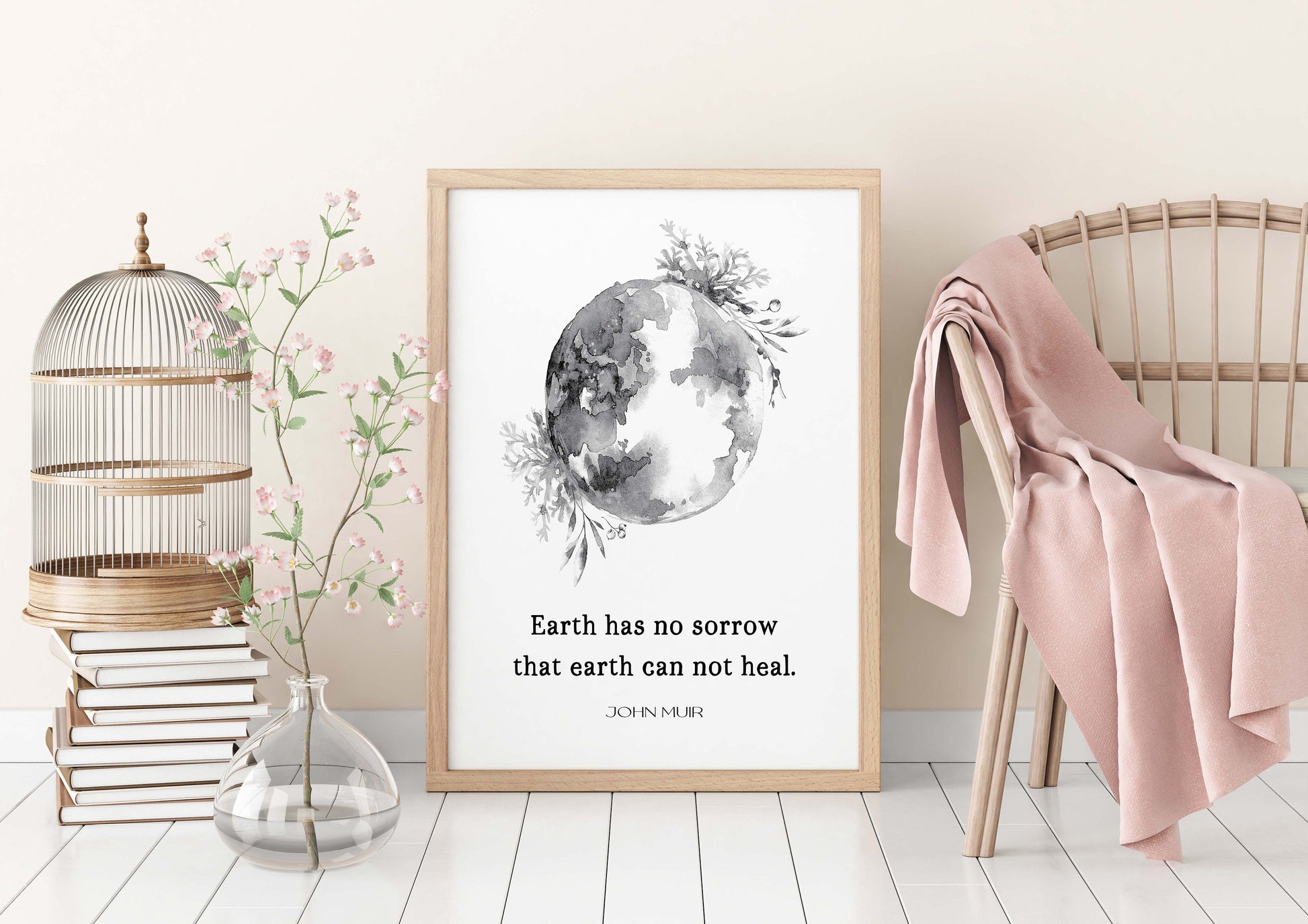 Earth has No Sorrow John Muir Unframed Quote Print in Black & White, Inspirational Gift for Nature Lovers