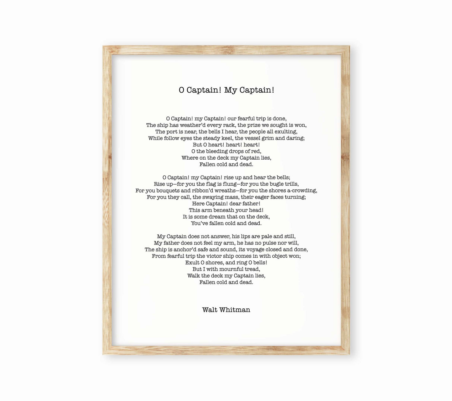 Walt Whitman O Captain My Captain Poem Print — Classic Literature Wall Art