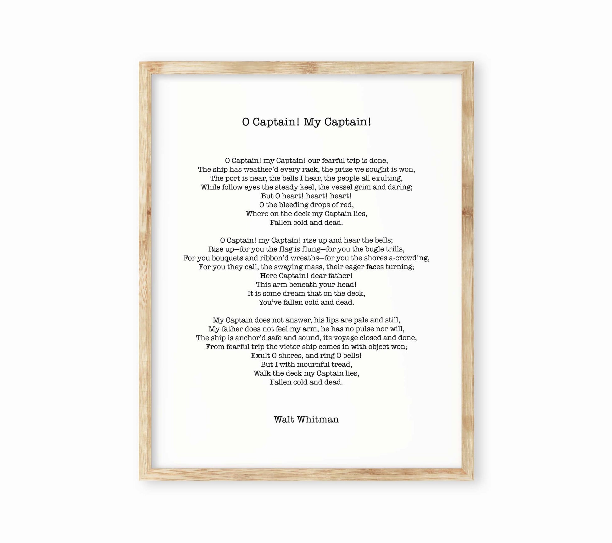 Walt Whitman O Captain My Captain Poem Print — Classic Literature Wall Art