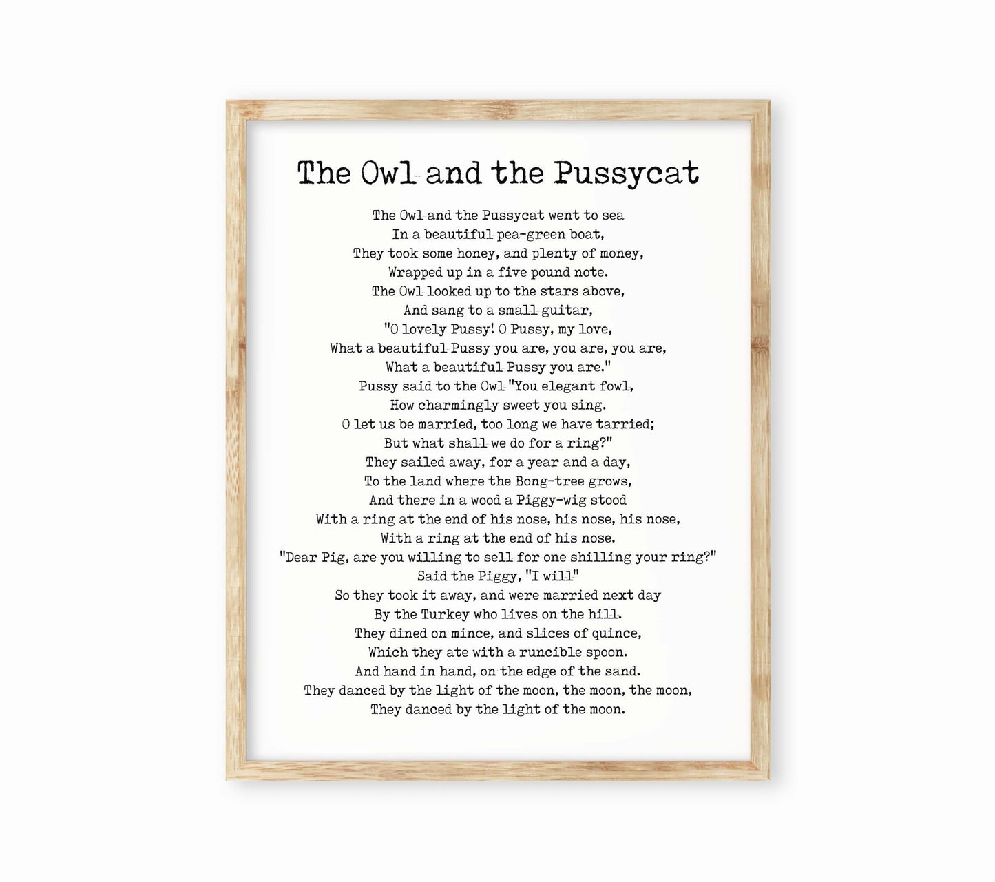 The Owl Pussycat Print – Edward Lear Poem Wall Art, Literary Nursery Decor