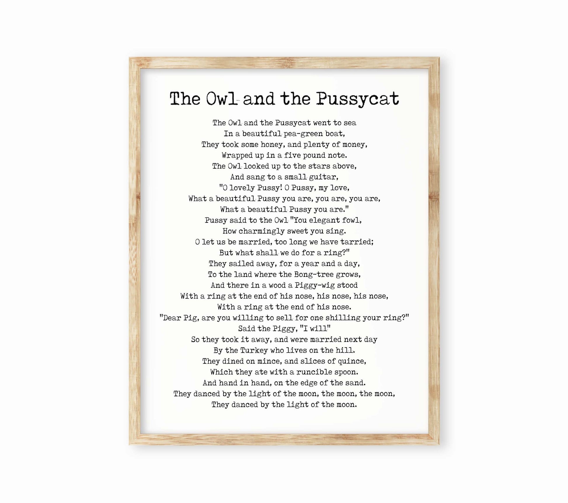 The Owl Pussycat Print – Edward Lear Poem Wall Art, Literary Nursery Decor