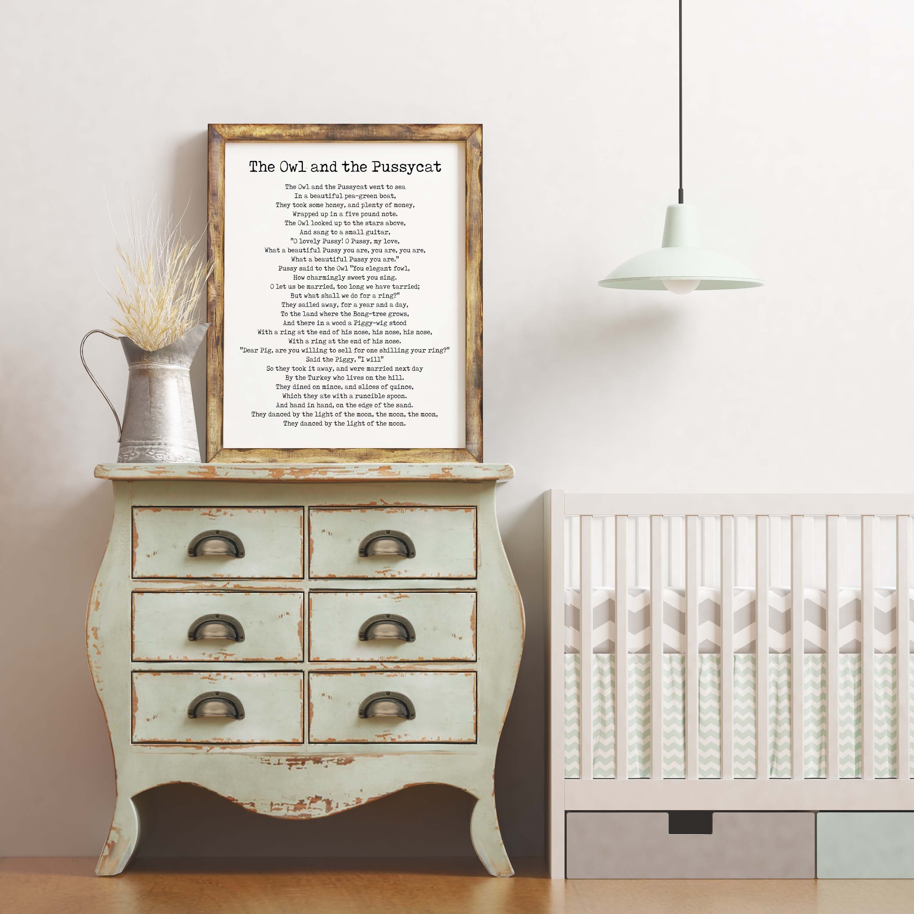 The Owl And The Pussycat Nursery Rhyme Wall Art Prints in Black & White, Unframed Nursery Wall Art