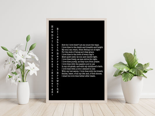 How Do I Love Thee Print – Elizabeth Barrett Browning Sonnet 43 Poetry Wall Art