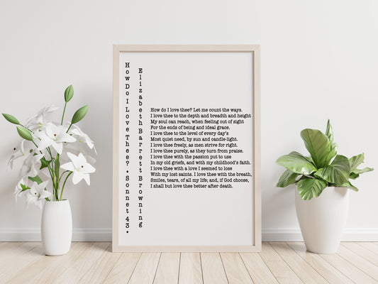 How Do I Love Thee Print – Elizabeth Barrett Browning Sonnet 43 Poetry Wall Art