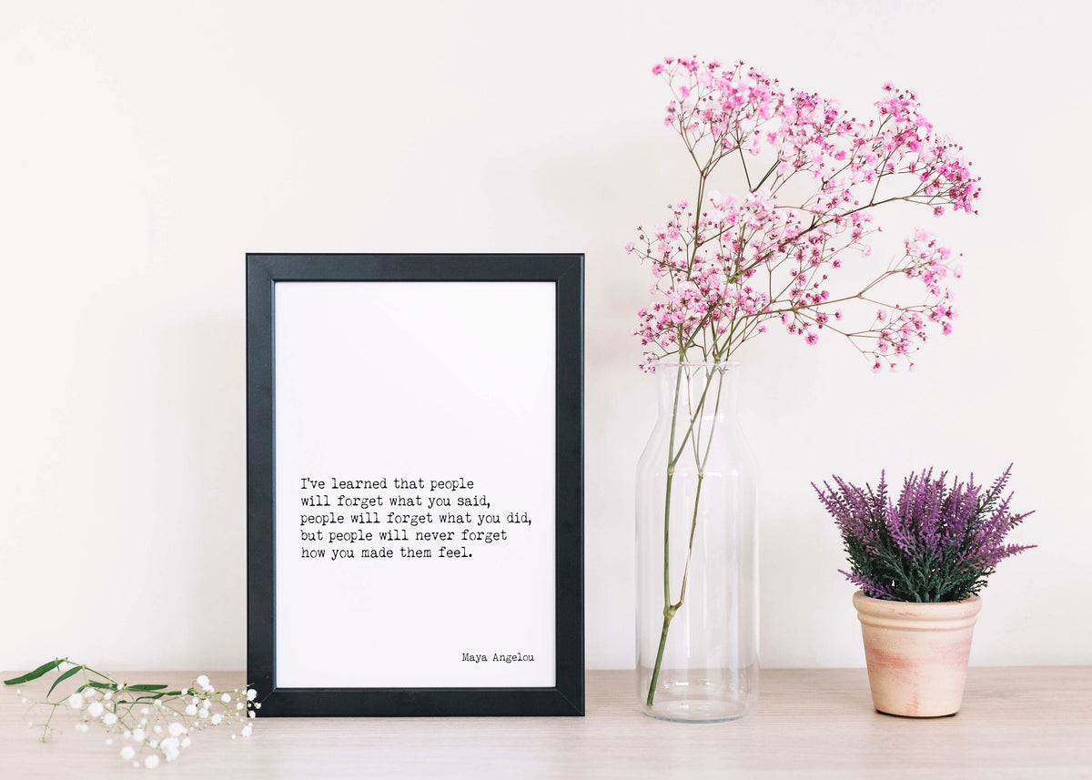 Maya Angelou Quote Print – People Will Never Forget – Inspirational Literary Wall Art – Framed or Unframed Typewriter Style