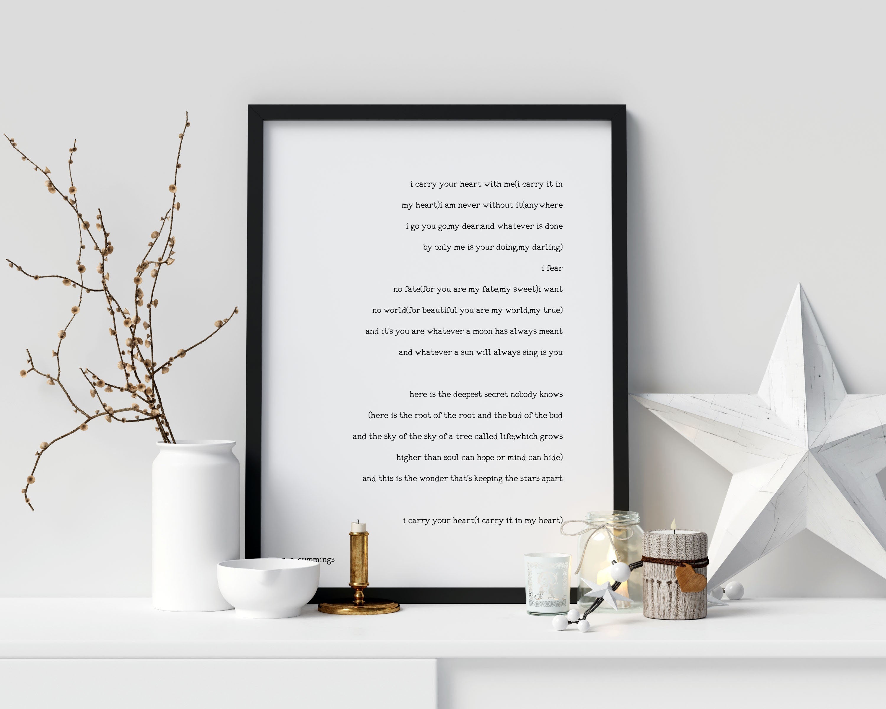 Framed i carry your heart Print - EE Cummings Wall Art Prints, your heart in my heart wall art