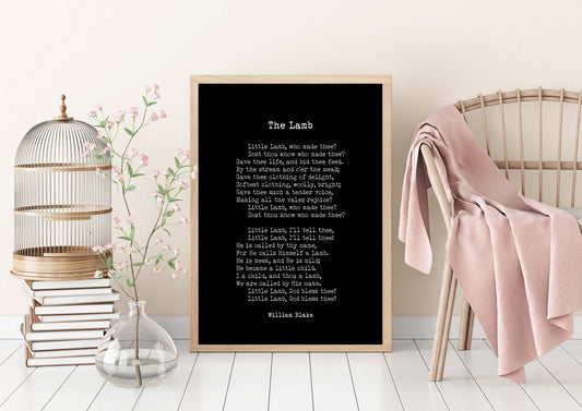William Blake The Lamb Poem Wall Art Print in Black & White Art for Home Wall Decor Unframed
