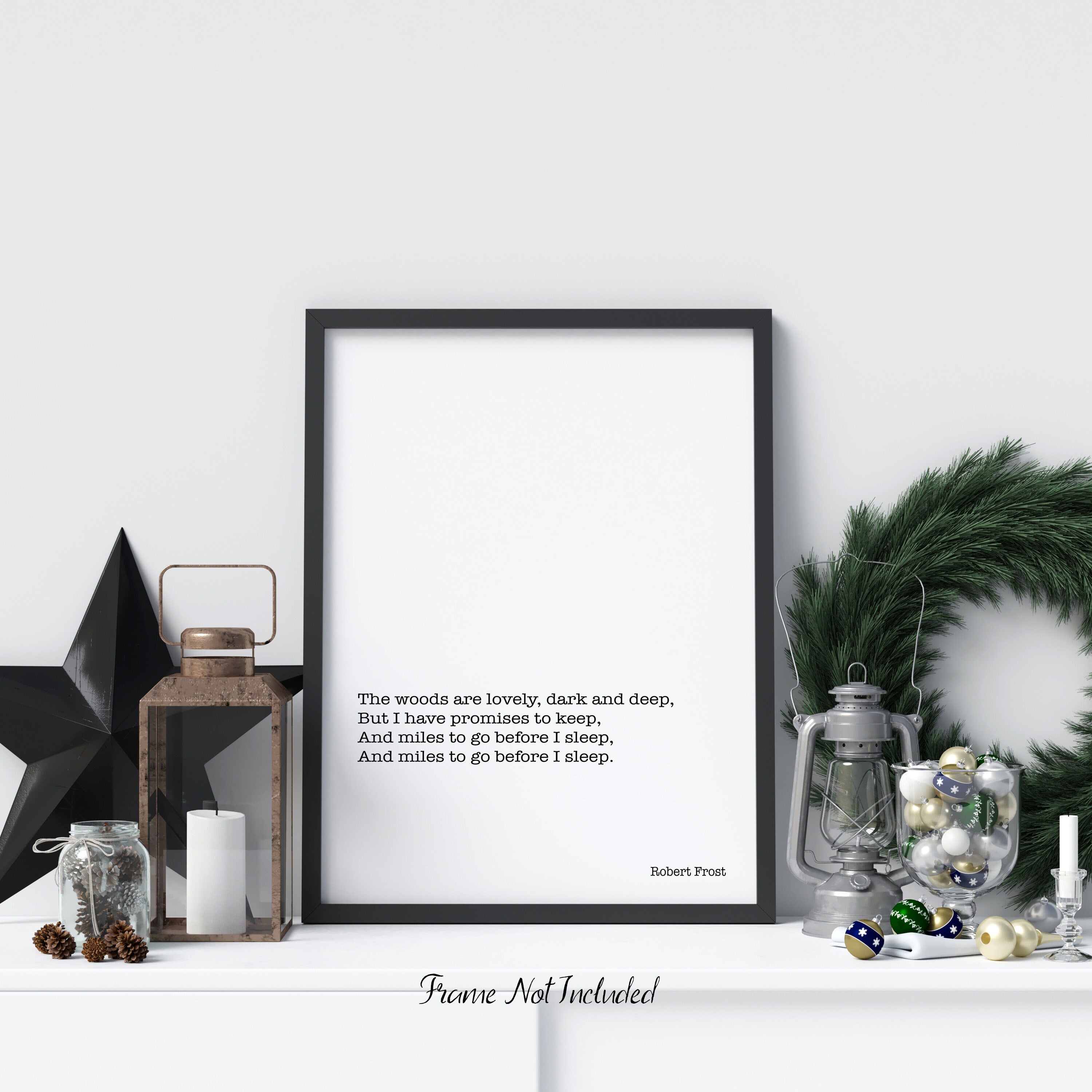 Robert Frost Poem Print, Snowy Evening Minimalist Scandinavian Style Poetry Poster in Black & White for Home Wall Decor