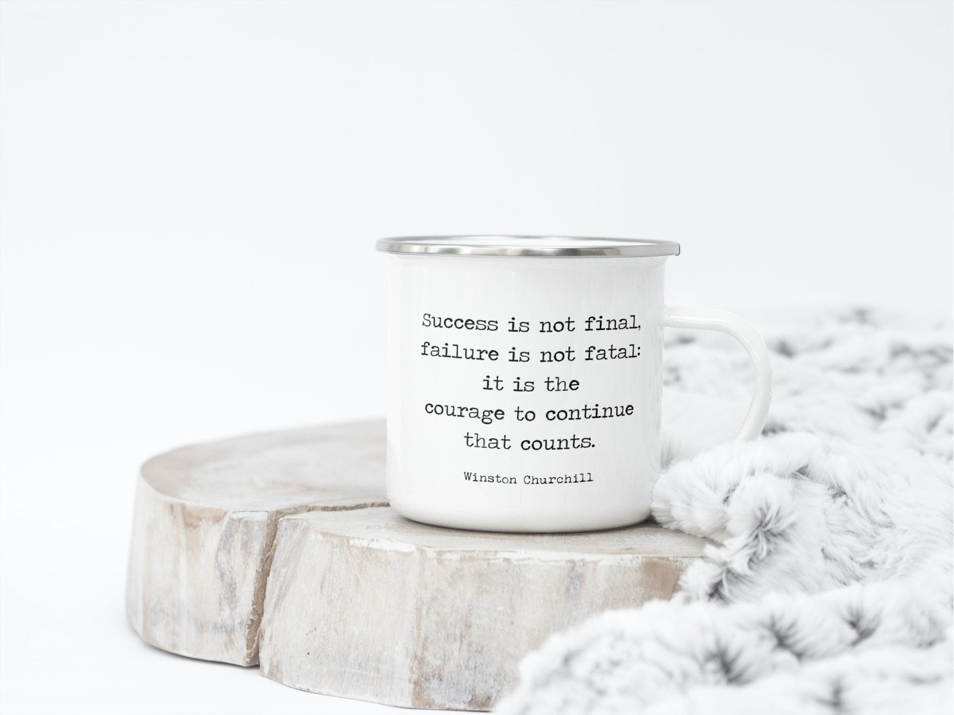 Winston Churchill Success Quote Enamel Coffee Mug - 12oz