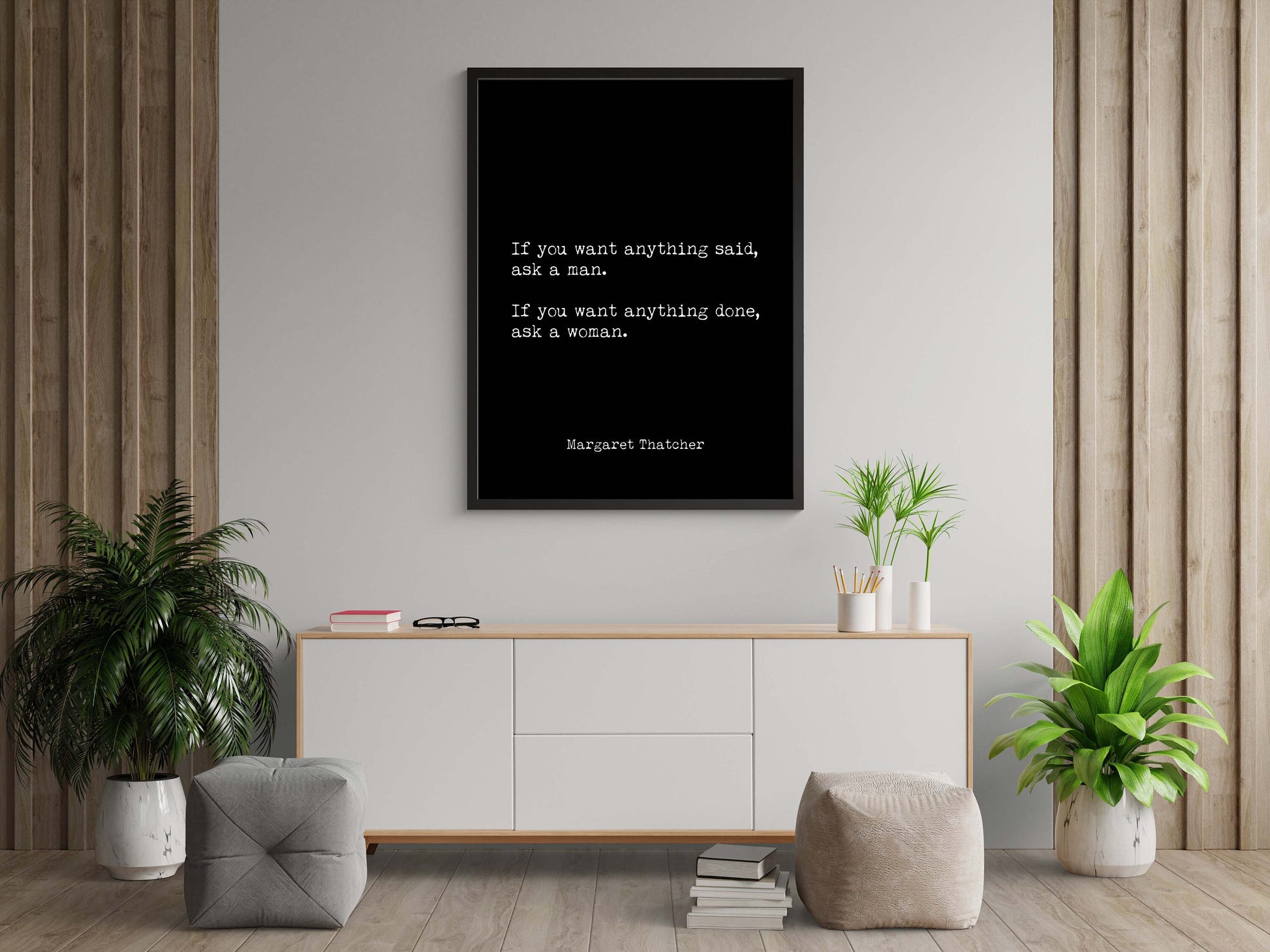 Margaret Thatcher Quote Print – Feminist Wall Art in Typewriter Font – Vintage Style Motivational Poster – Framed or Unframed