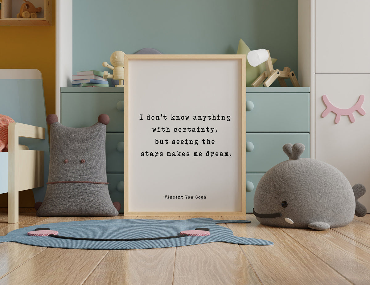 Vincent Van Gogh Quote Wall Art Print – Seeing The Stars Makes Me Dream Inspirational Literary Poster for Home or Office