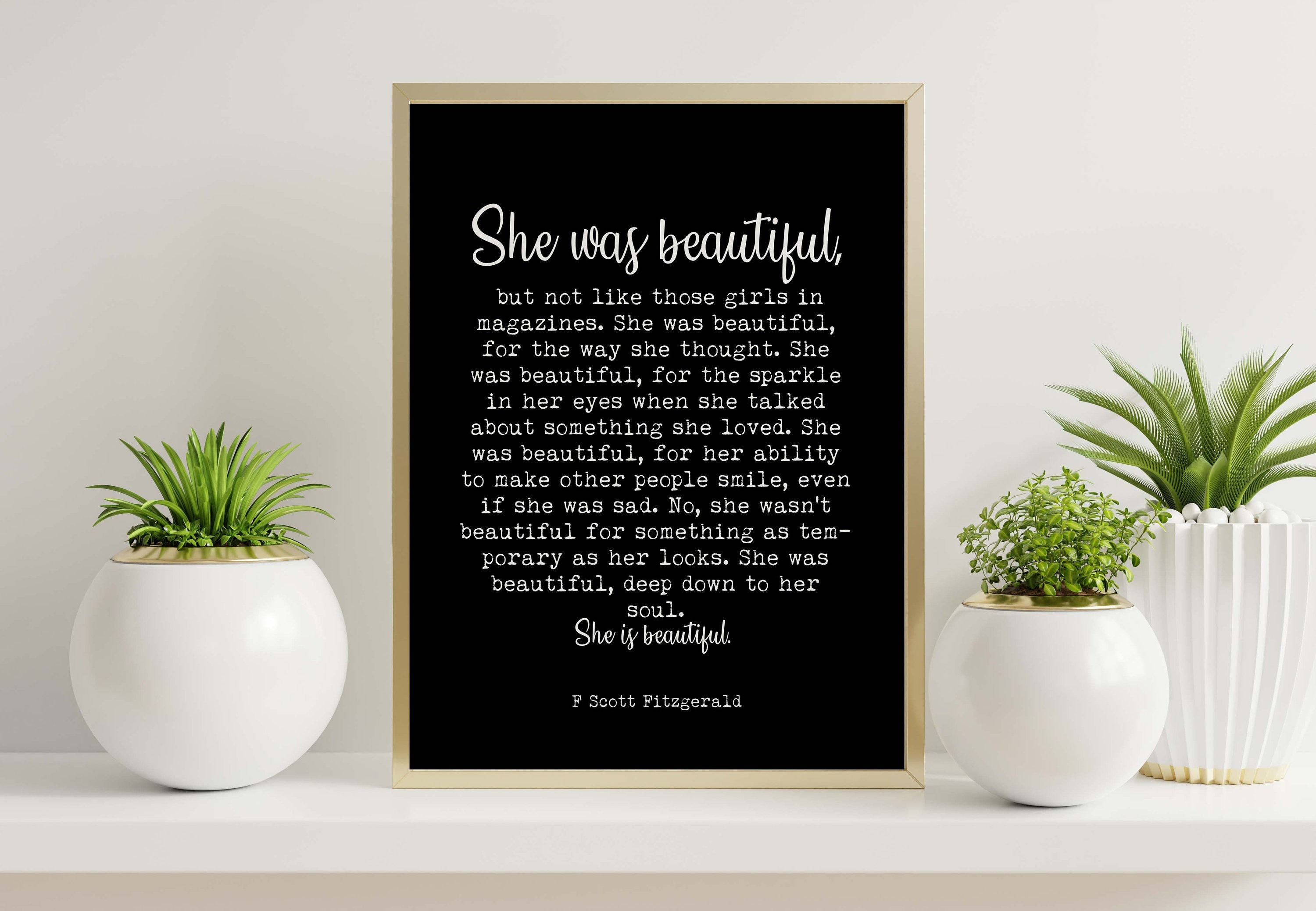 She Was Beautiful F Scott Fitzgerald Quote Print Classic Literature Typography Poster