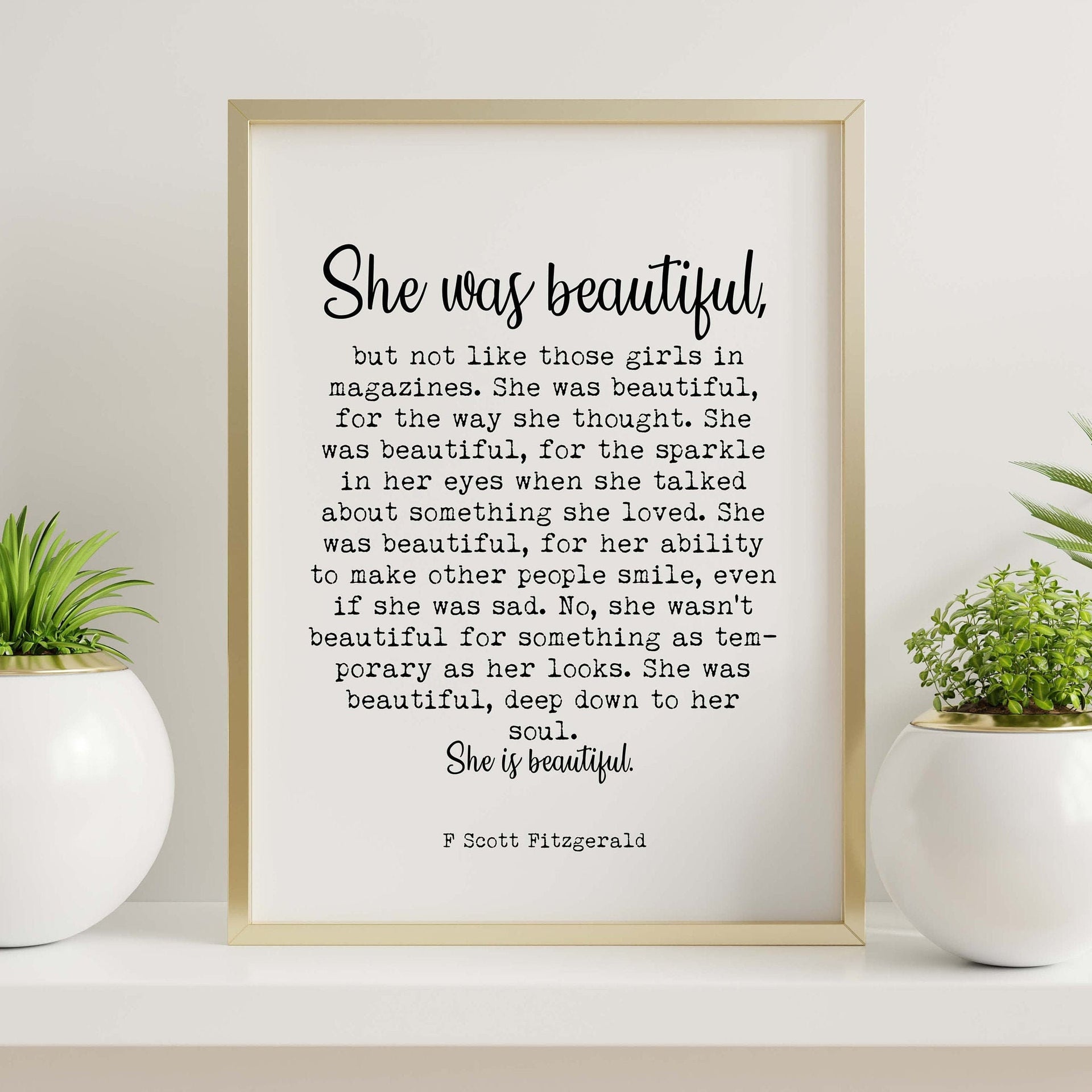 She Was Beautiful F Scott Fitzgerald Quote Print Classic Literature Typography Poster