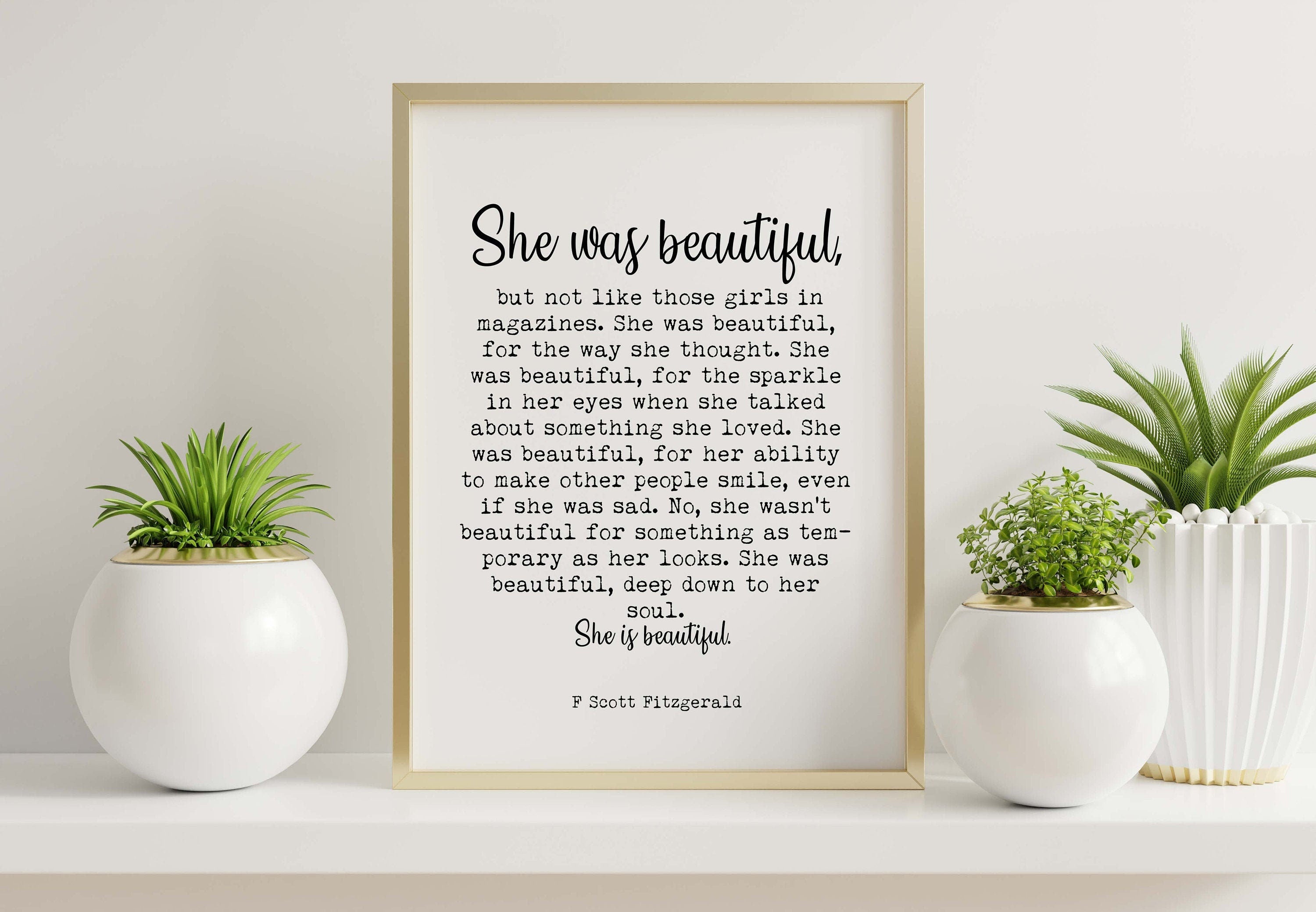 She Was Beautiful F Scott Fitzgerald Quote Print Classic Literature Typography Poster