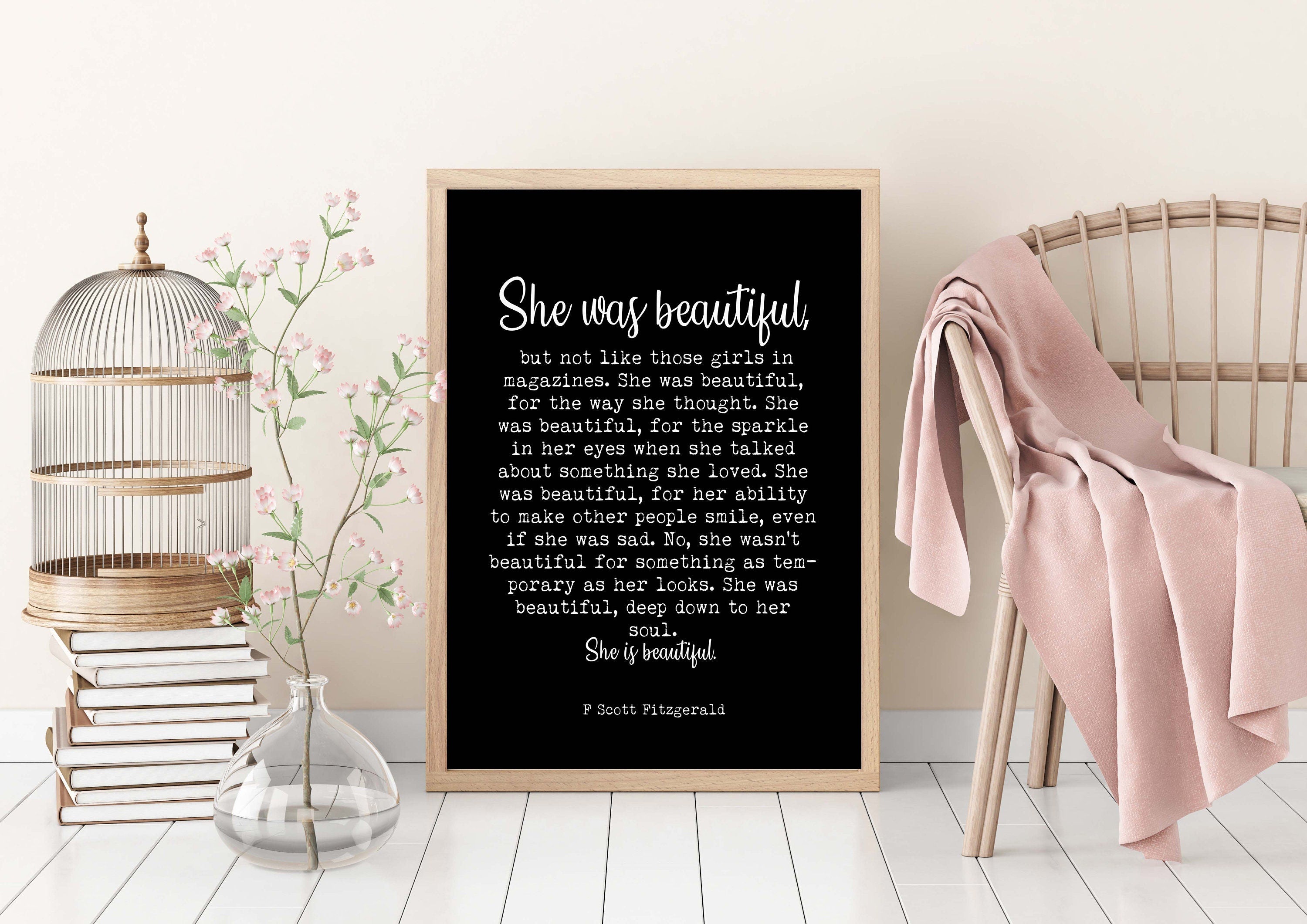 She Was Beautiful F Scott Fitzgerald Quote Print Classic Literature Typography Poster