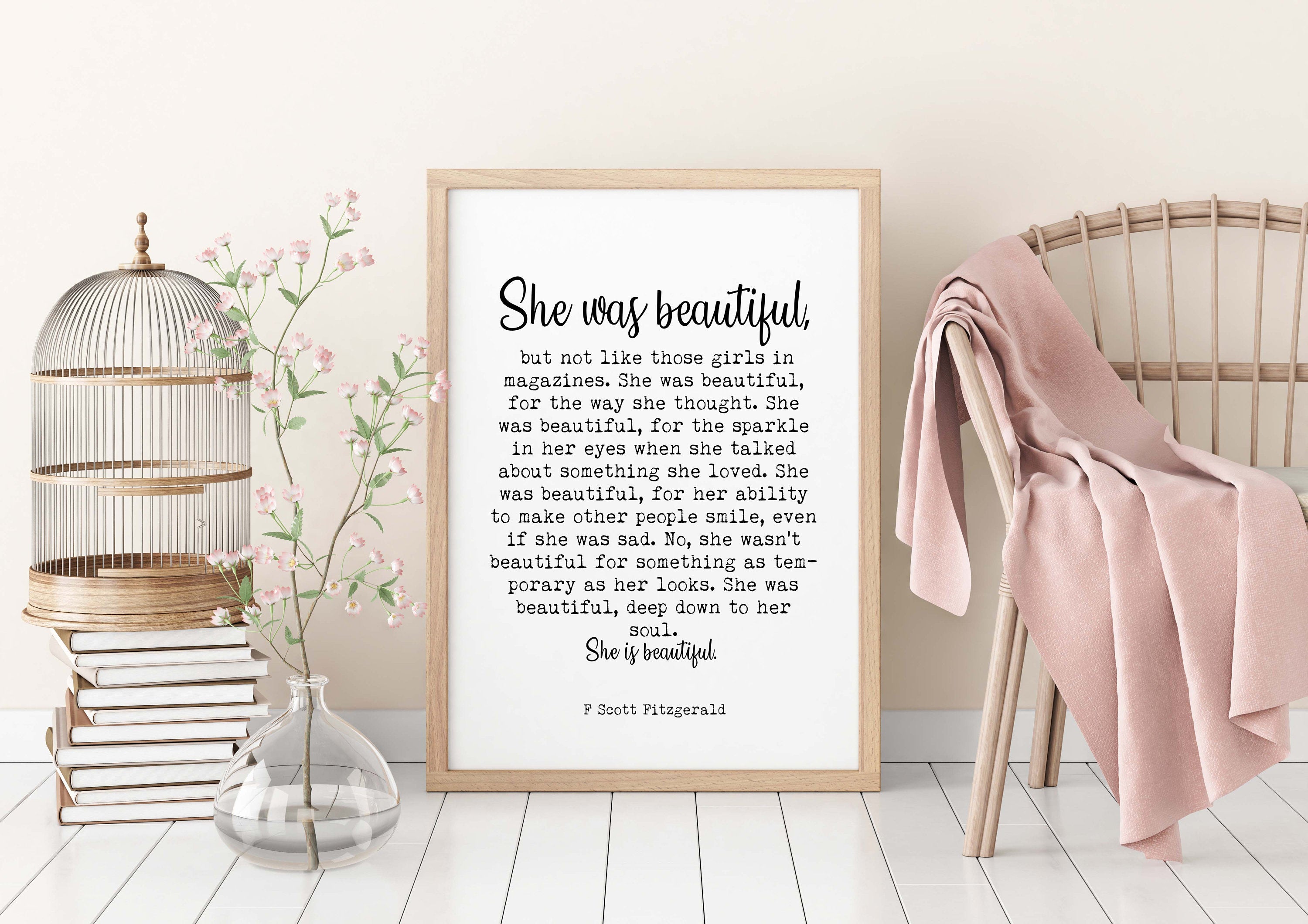 She Was Beautiful F Scott Fitzgerald Quote Print Classic Literature Typography Poster