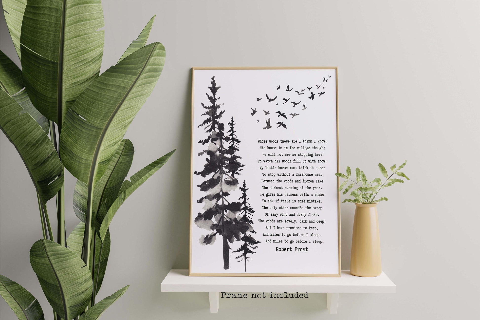 Stopping by the Woods on a Snowy Evening Robert Frost Wall Art Print in Black & White for Living Room Wall Art, Unframed or Framed