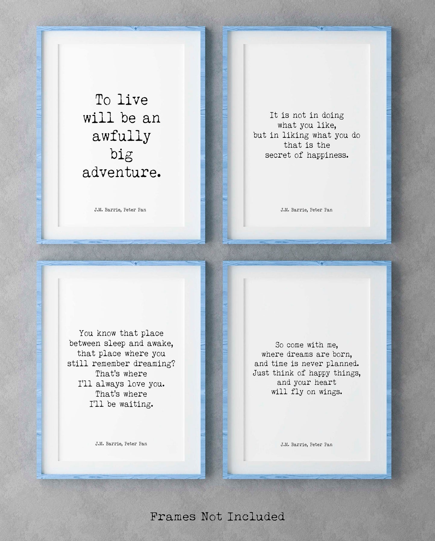 J.M. Barrie Peter Pan Quote Print Set, Literary Wall Art Collection