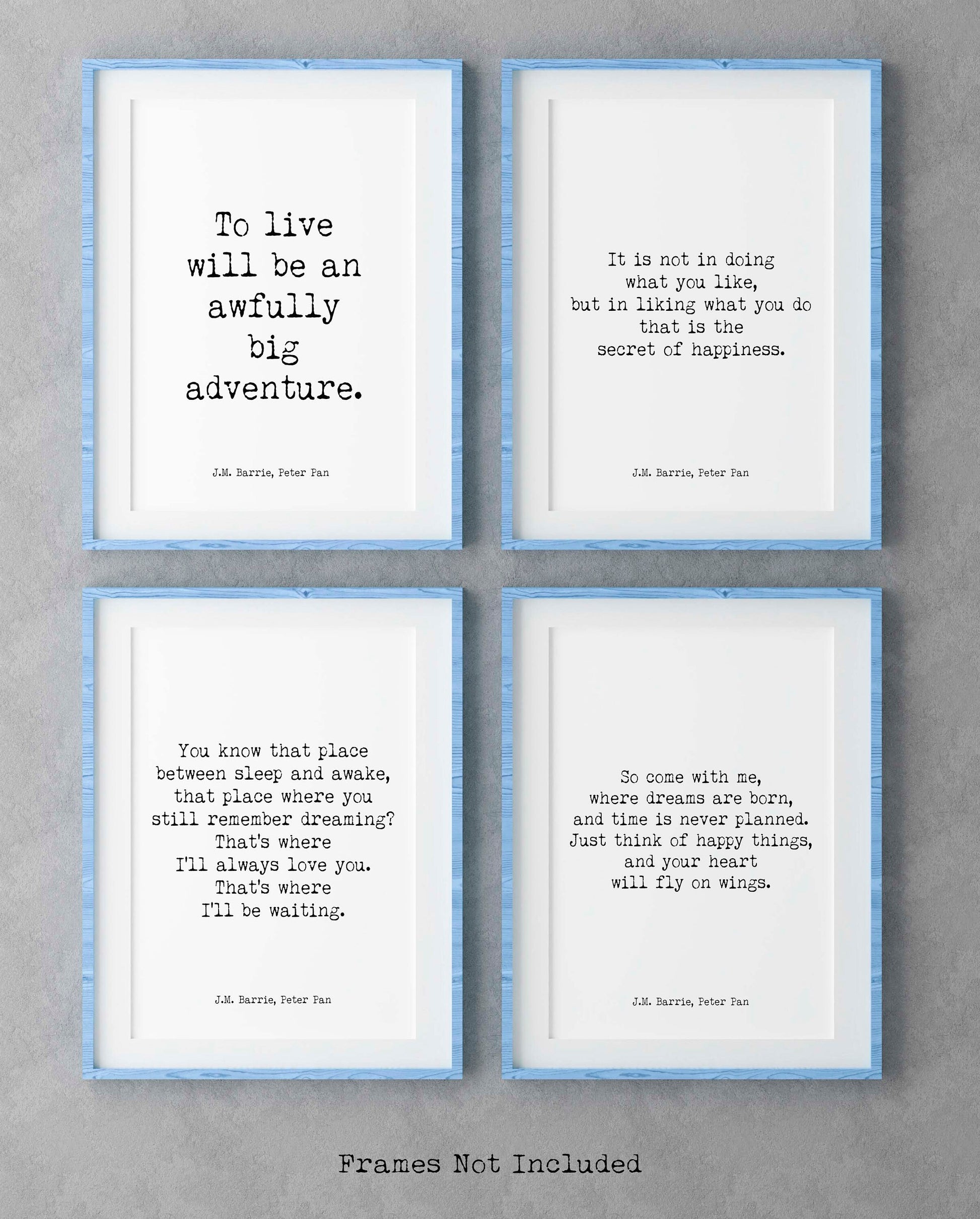 J.M. Barrie Peter Pan Quote Print Set, Literary Wall Art Collection