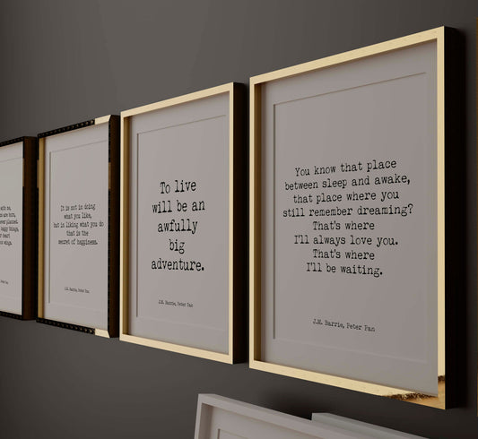 J.M. Barrie Peter Pan Quote Print Set, Literary Wall Art Collection
